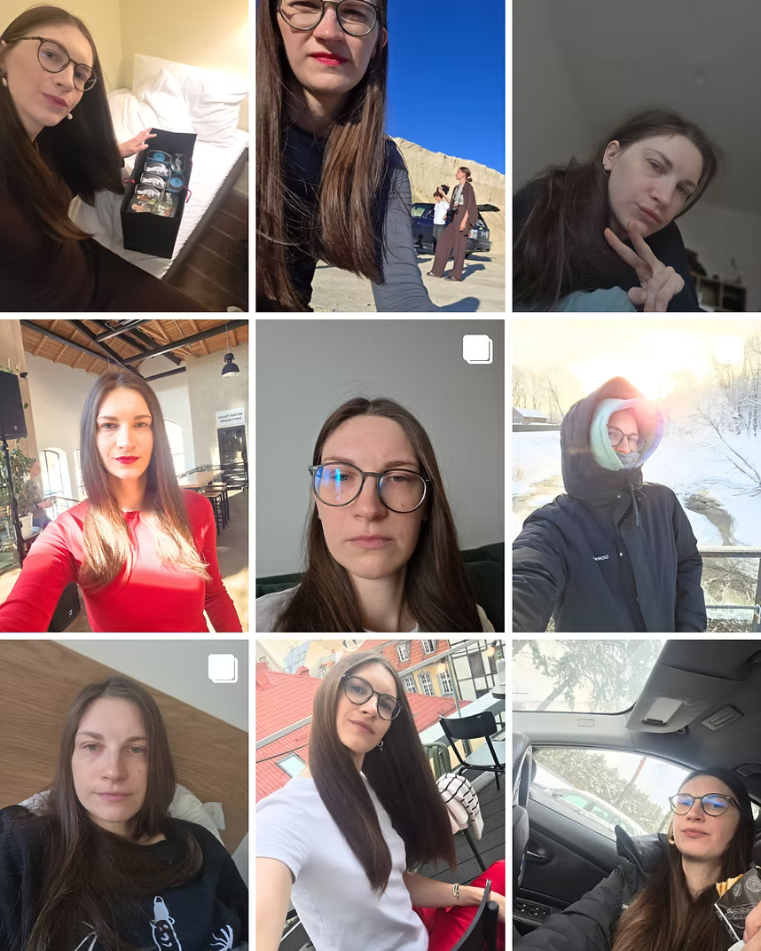 Deviņas bildes pirms kursa: neizteiksmīgi selfiji ar sliktu gaismu